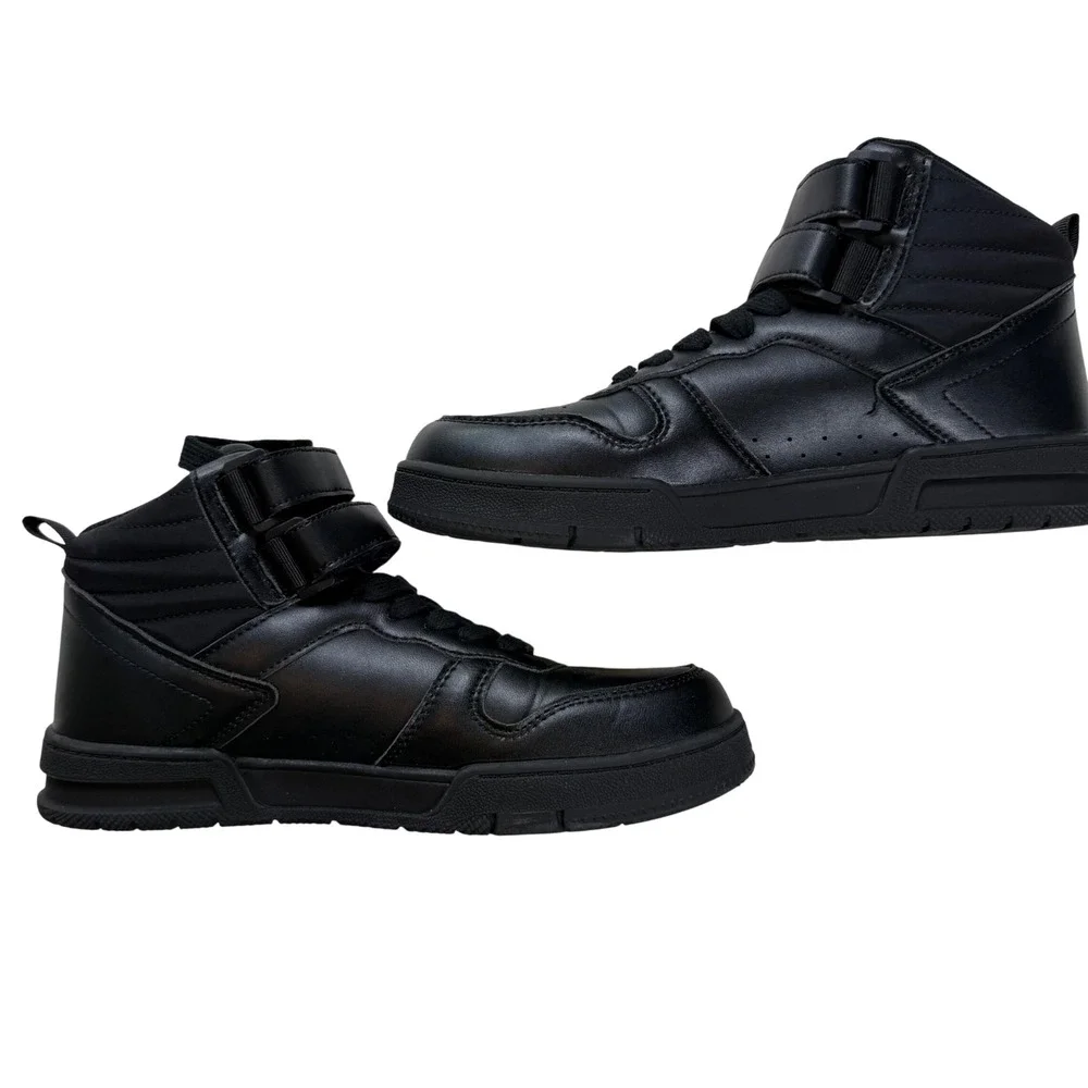Lucky Step‎ Mens High Top Sneakers Black Air Cooled Strap Athletic Shoes Size 9